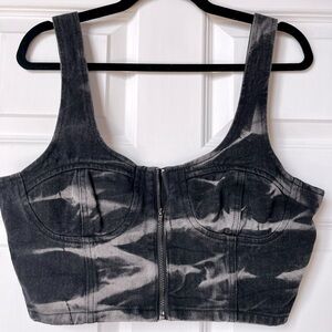 PLT Cropped Denim Zip Top